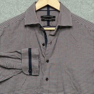 Hammer Made Mens 15.5 39 Italian Fabric Burgundy Navy Houndstooth Button Shirt